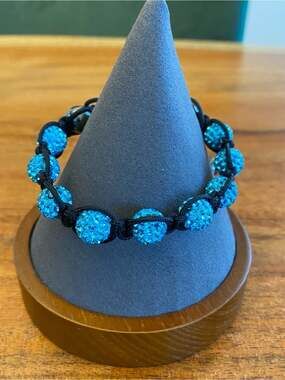 Sparkling Blue Disco Ball Crystal Beaded Macramé Bracelet - Adjustable